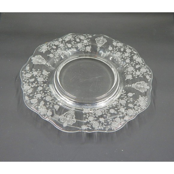 Cambridge Rose Point Pattern Etched Clear Glass Underplate 7 Inch - Picture 1 of 10